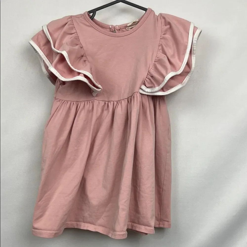 Unbranded Pink organic cotton ruffle sleeve dress size 18-24 months (90cm)